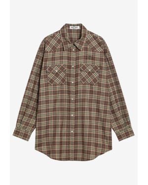 Miu Miu Checked Wool Long-Sleeved Shirt - Brown