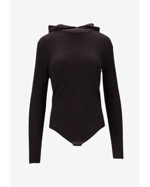 P.A.R.O.S.H. Leila Wool Ribbed Bodysuit With Hood - Black