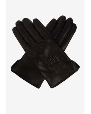 Dolce & Gabbana Embossed Dg Logo Leather Gloves - Black