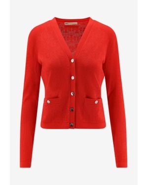 Tory Burch T-Monogram Jacquard Cardigan - Red