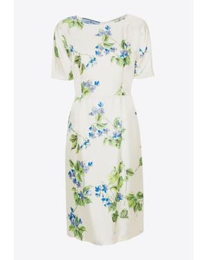 Prada Floral Print Silk Twill Dress - Green