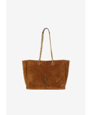 Saint Laurent Niki Suede Chevron-Quilted Tote Bag - White
