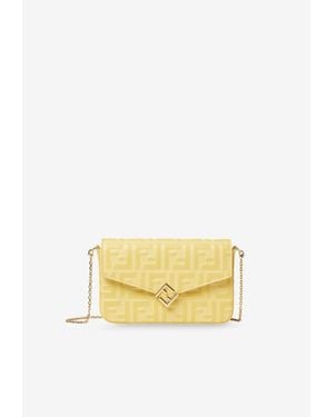 Fendi Ff Diamonds Leather Clutch Bag - Yellow