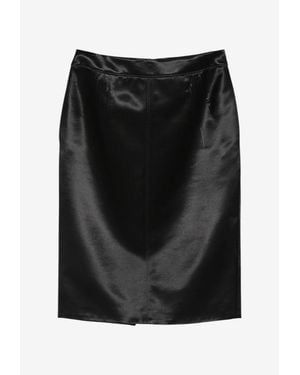 Saint Laurent Cassandre Satin Pencil Skirt - Black