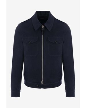 Tom Ford Linen-Blend Zip-Up Jacket - Blue