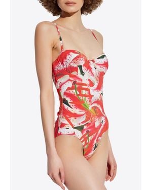 Tory Burch Floral Print One-Piece Swimsuit - Red