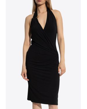 Versace Safety Pin Halterneck Crepe Dress - Black