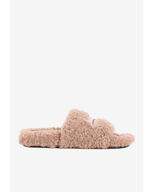 Balenciaga Crystal Logo Furry Slides - Pink