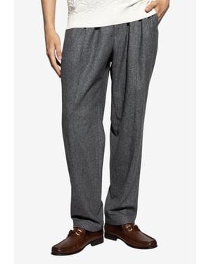 Dolce & Gabbana Herringbone Wool Tailored Pants - Gray