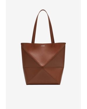Loewe Medium Puzzle Fold Leather Tote Bag - Brown