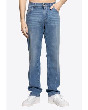 Dolce & Gabbana Logo Plaque Tapered-Leg Jeans - Blue