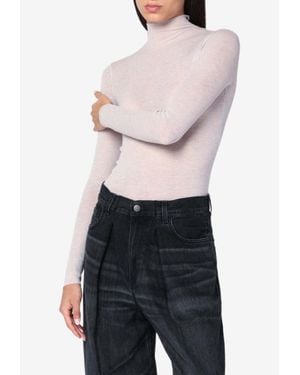 6397 Semi-Sheer Turtleneck Sweater - White