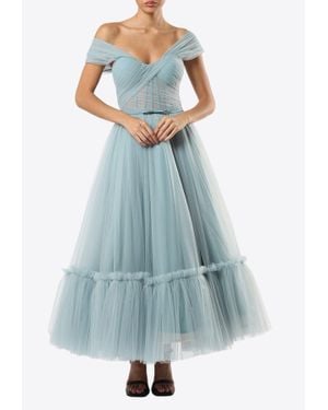 ZEENA ZAKI Draped Midi Tulle Dress - Blue