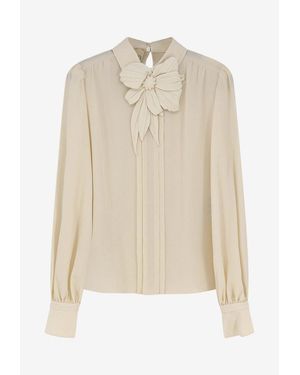 Valentino Silk Flower Buttoned Shirt - Natural