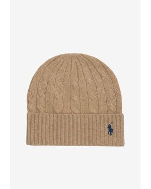 Polo Ralph Lauren Cable Knit Pony Wool Beanie - Natural