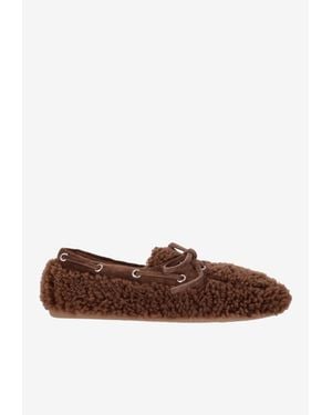 Miu Miu Suede-Trimmed Shearling Loafers - Brown