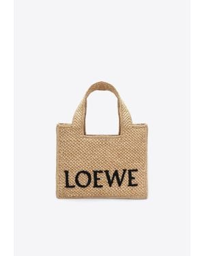 Loewe Small Raffia Tote Bag With Embroidered-Logo - White