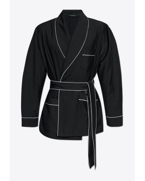 Dolce & Gabbana Shawl-Lapels Wool Robe With Piping - Black