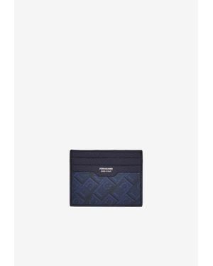 Ferragamo Monogram Hammered Leather Cardholder - Blue