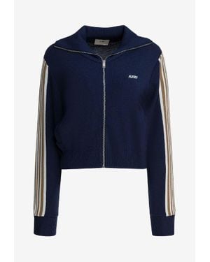 Autry Logo Embroidered Zip-Up Jacket - Blue