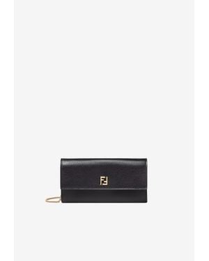 Fendi Ff Logo Leather Chain Clutch - White