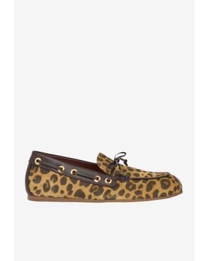 Etro Leopard Print Suede Boat Loafers - White