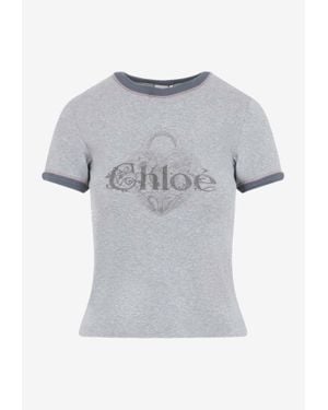 Chloé Graphic Print Slim T-Shirt - Grey