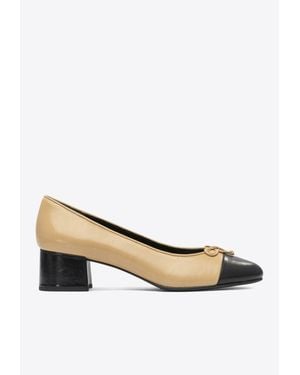 Tory Burch 45 Cap-Toe Leather Pumps - Natural