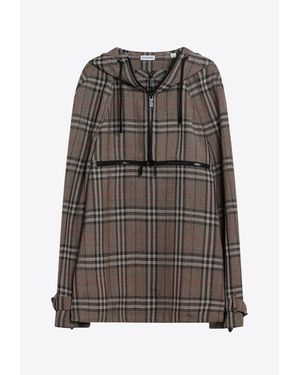 Burberry Half-Zip Jacket With Check Pattern - Grey