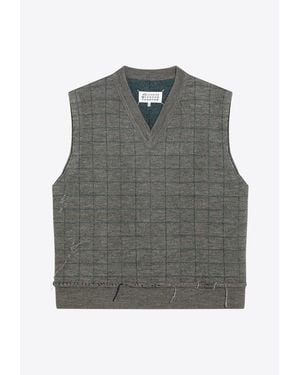 Maison Margiela Checked Wool Jumper Vest - Grey