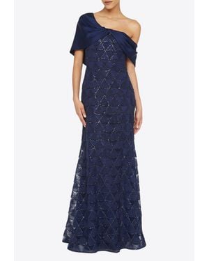 THEIA Anabella Textured Tulle One-Shoulder Gown - Blue