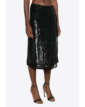 P.A.R.O.S.H. Sequined Midi Vinyl Wrap Skirt - Black