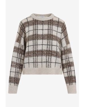 Brunello Cucinelli Cashmere Checked Sweater - White