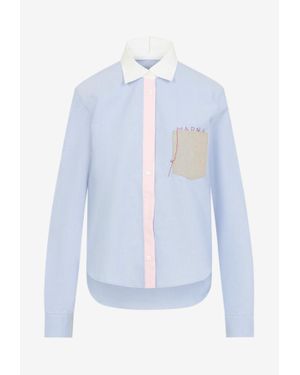 Marni Baby Shirt With Embroidered Front Pocket - Blue