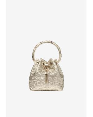 Jimmy Choo Bon Bon Textured Lurex Bucket Bag - White