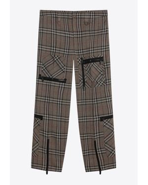 Burberry Checked Cargo Trousers - Grey