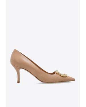 Ferragamo Lara 70 Maxi Gancini Leather Pumps - White
