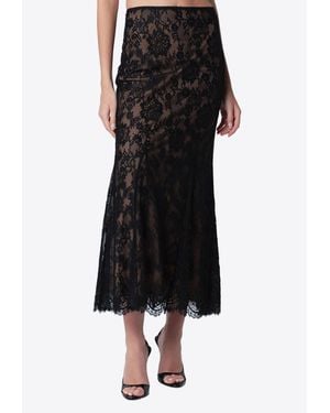 Self-Portrait Flounce Lace Midi Skirt - Black