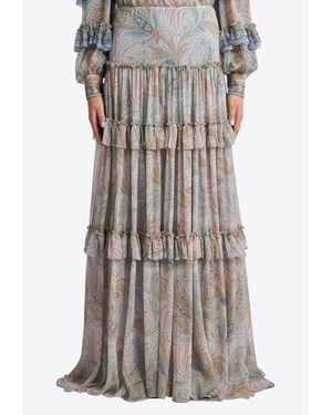 Etro Paisley Print Ruffled Maxi Skirt - Grey