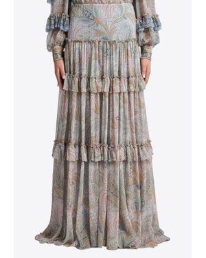 Etro Paisley Print Ruffled Maxi Skirt - Gray