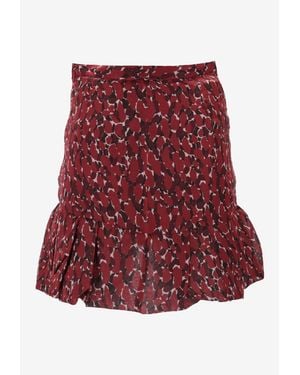 Saint Laurent Ruffled Abstract Print Mini Skirt - Red