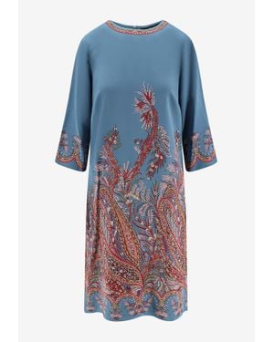 Etro Paisley Print Midi Dress - Blue