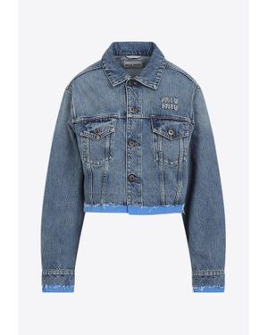 Miu Miu Logo Patch Cropped Denim Jacket - Blue