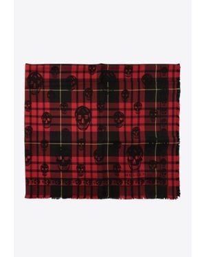 McQueen Tartan Skull Wool Scarf - Red