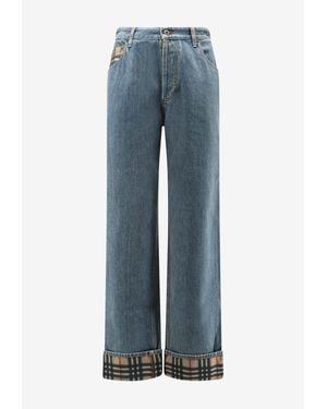 Burberry Check-Trimmed Straight-Leg Jeans - Blue