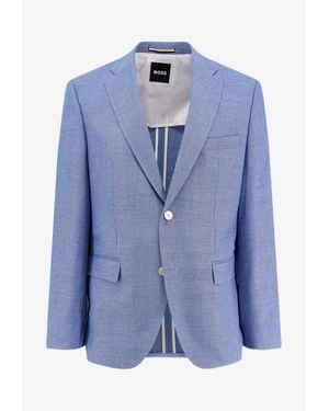 BOSS Single-Breasted Linen Blazer - Blue