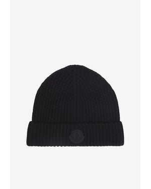 Moncler Logo-Patched Ribbed Beanie - Blue