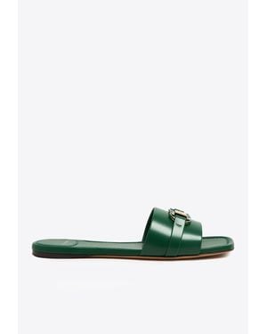 Ferragamo Leah Gancini Leather Slides - Green