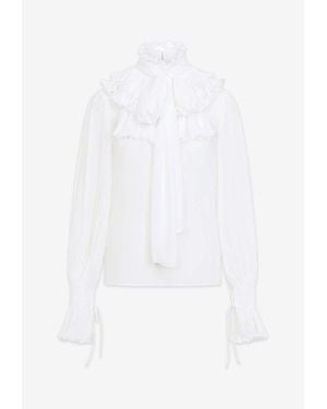 Elisabetta Franchi Ruffled High-Neck Blouse With Bow - White