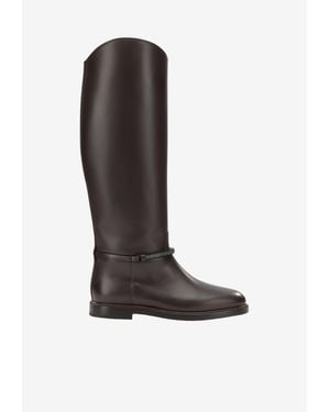 Brunello Cucinelli Monili Knee-High Leather Boots - Black